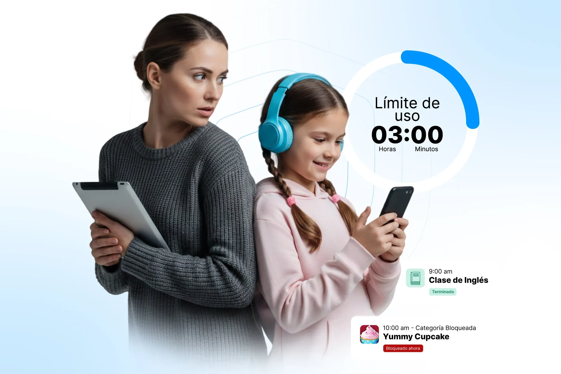 Madre e hija usando RaiSecure juntas