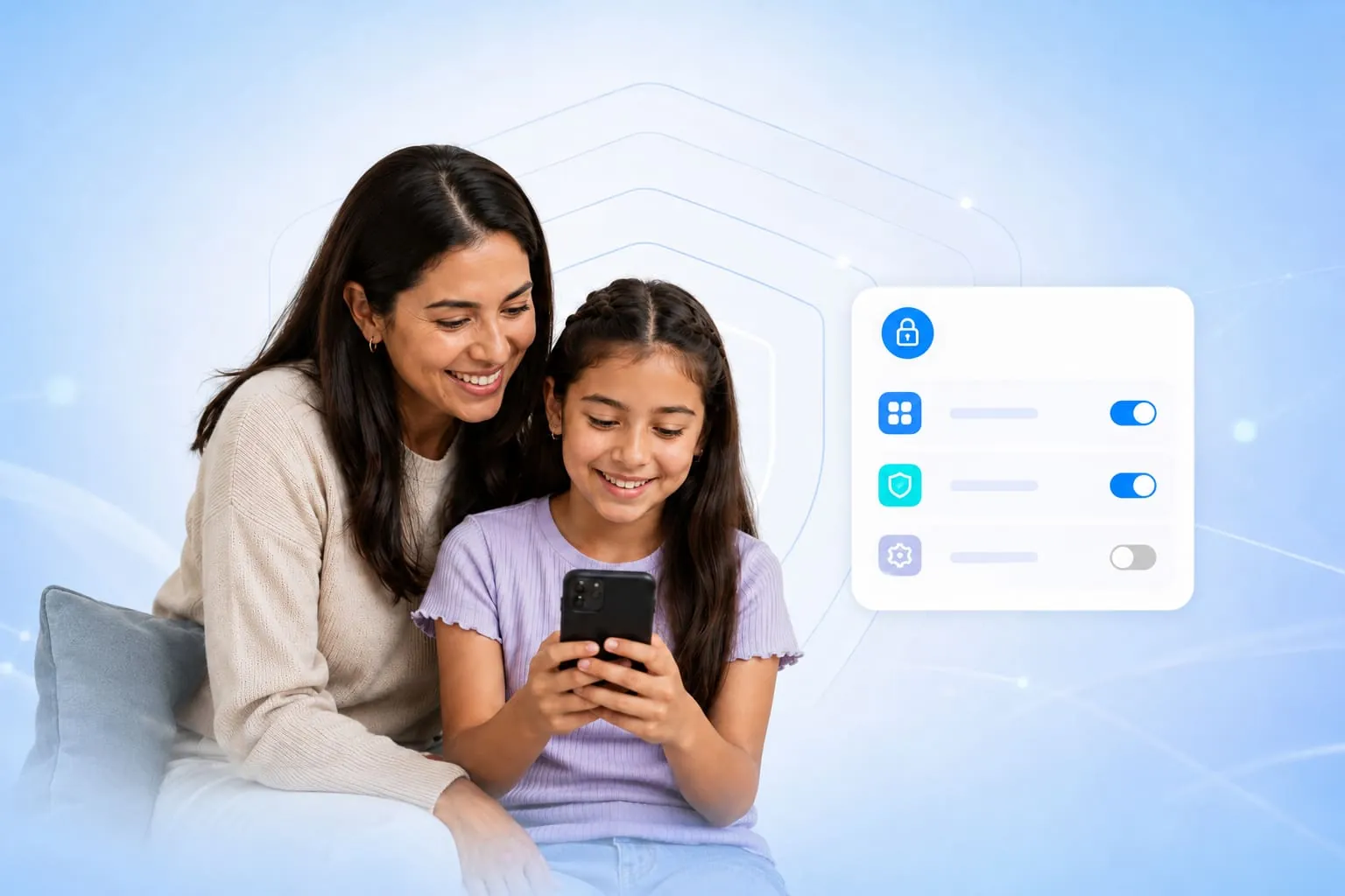Madre e hija revisando juntas los límites de aplicaciones en un smartphone