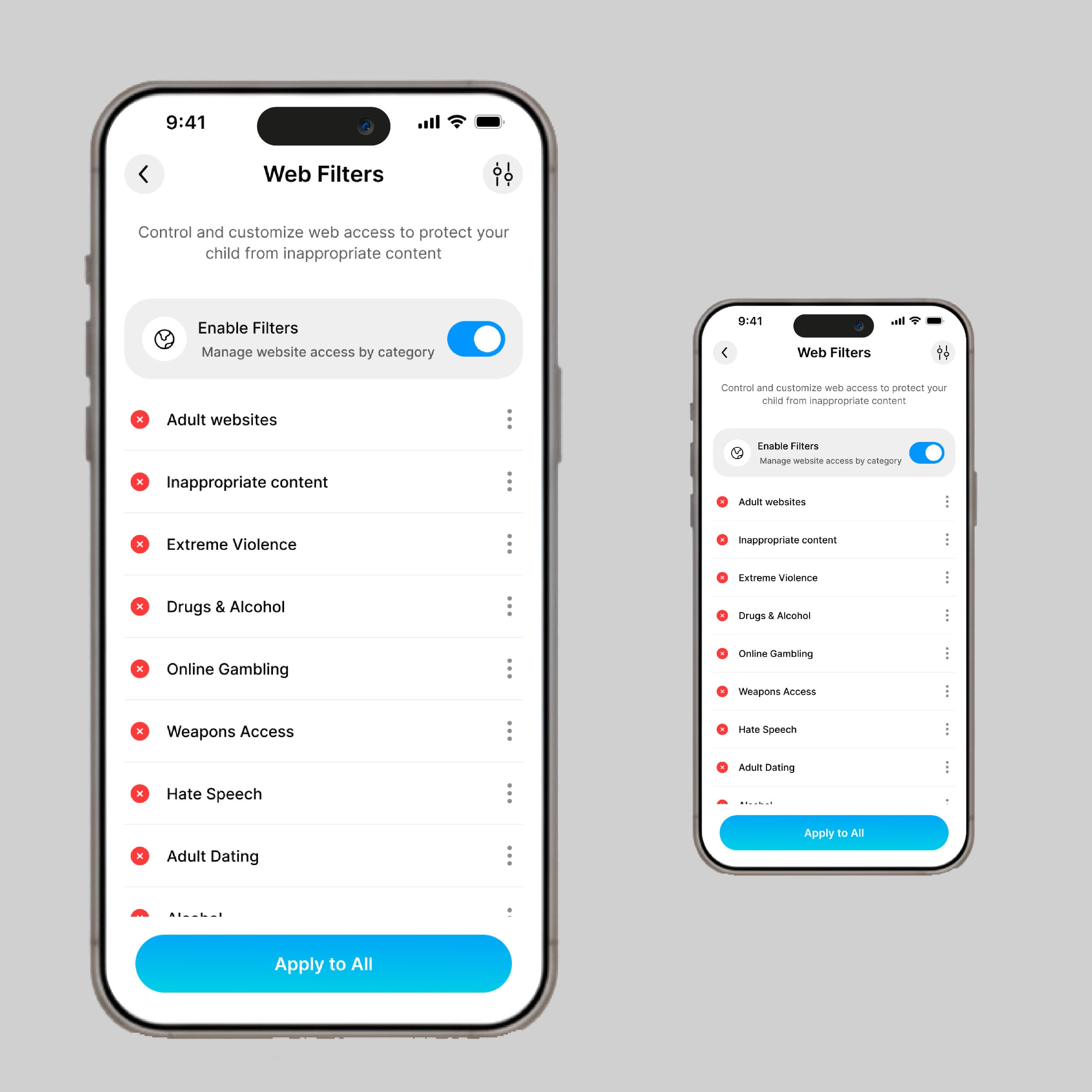 Configuración del filtro web inteligente con categorías de contenido bloqueadas automáticamente