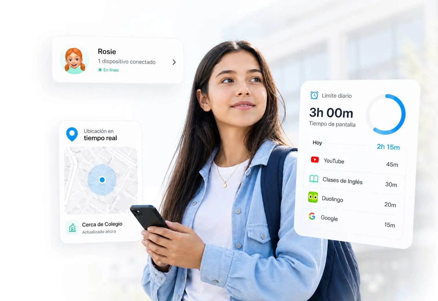 Adolescente saliendo del colegio con RaiSecure