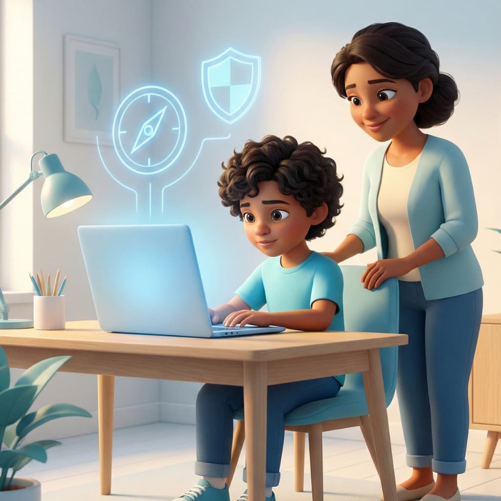 Niño haciendo tareas en computador